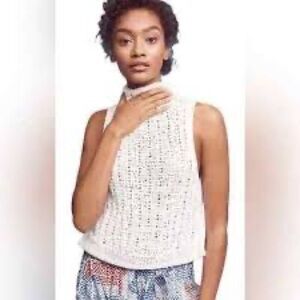 Anthropologie MOTH brand white sleeveless top, size large white crochet-like